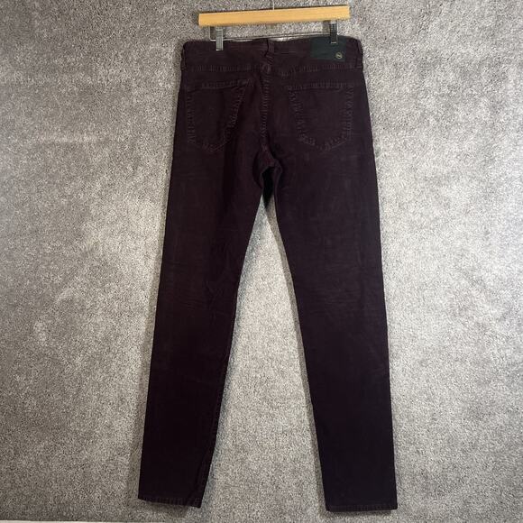 AG Adriano Goldschmied Dylan Men's 32x33 Slim Skinny Burgundy Corduroy Jeans - Picture 2 of 13